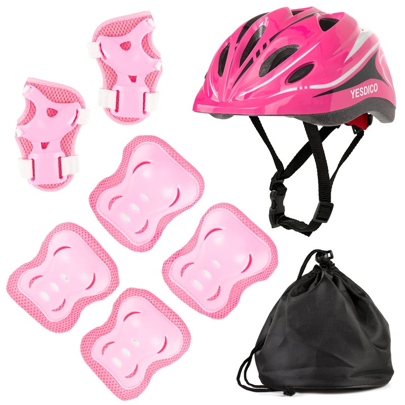 YESDICO Adjustable Protective Helmet Kids Protective Gear Knee Elbow Pads Wrist Guard Outdoor Sports Safety Bike Scooters Skateboards (Pink) - Image 1